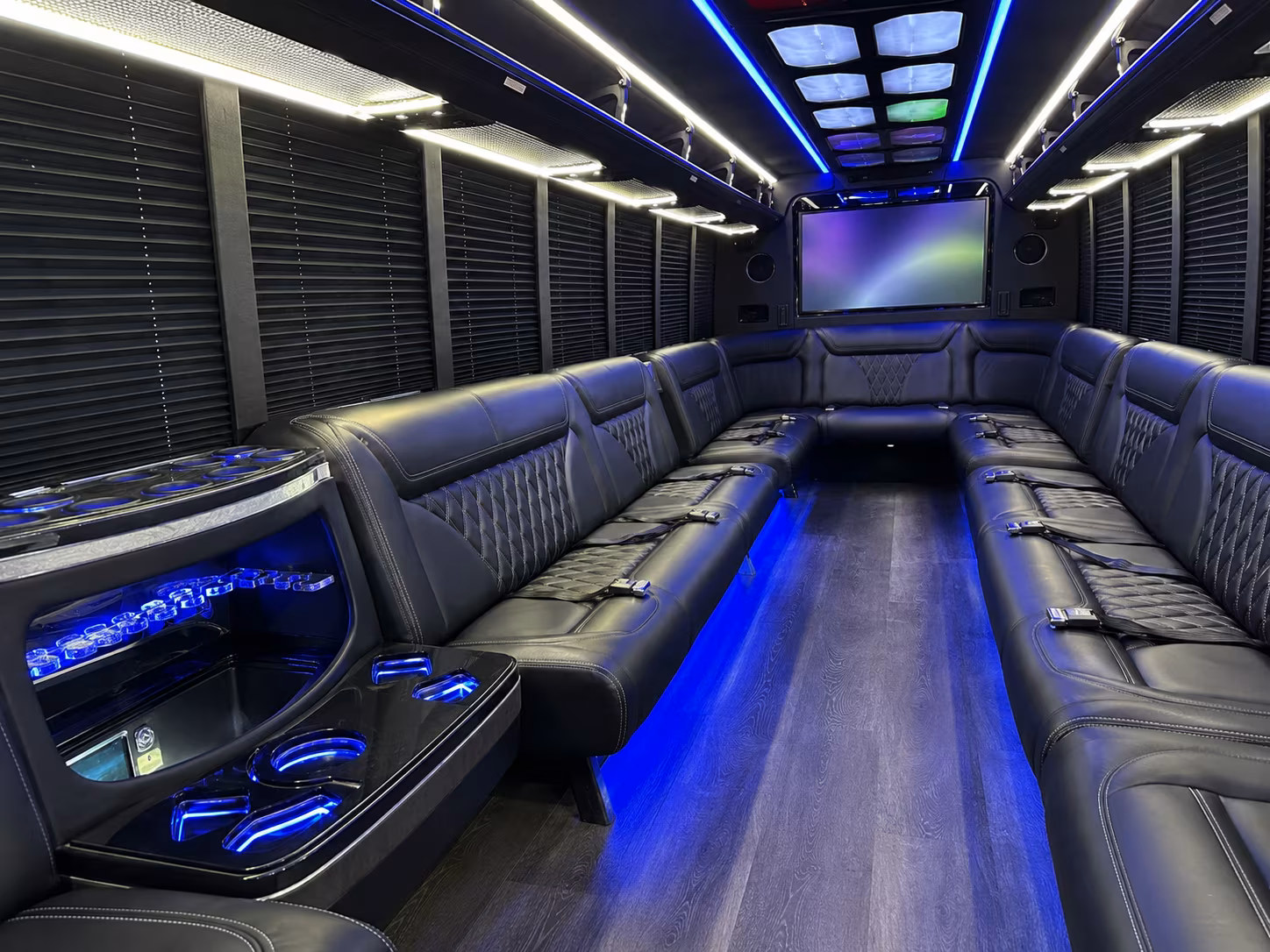 columbia 20 passenger party bus inside